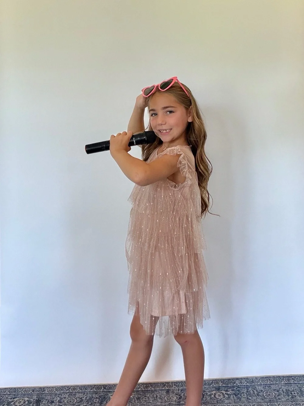 Girls Sparkle Tiered Tulle Dress - Blush Pink